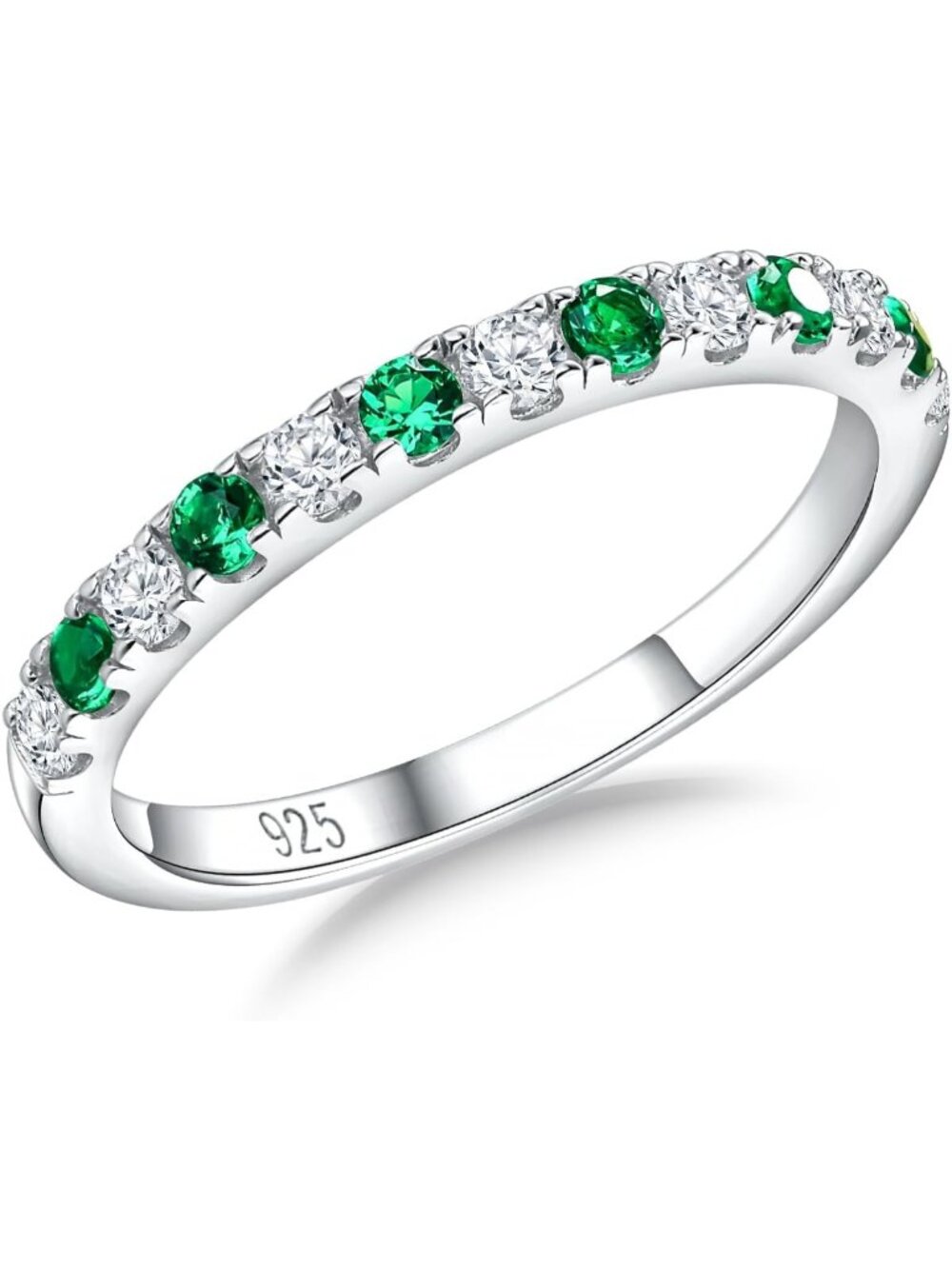 Stackable Birthstone Eternity Ring - 925 Silver/Gold-Plated Thin Band for Women